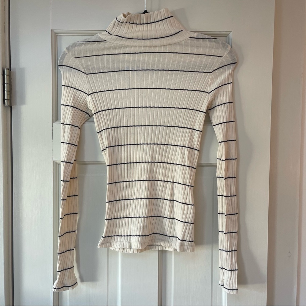 Vince Striped Cream Turtleneck Top